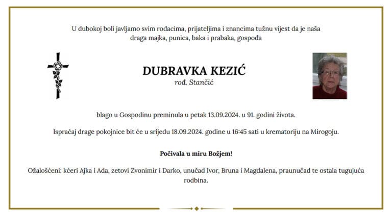 DUBRAVKA KEZIĆ rođ. Stančić