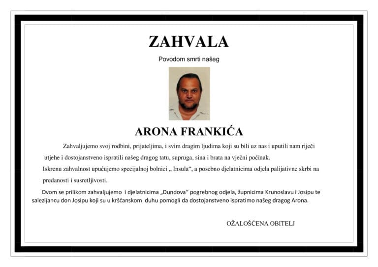 Zahvala – ARON FRANKIĆ