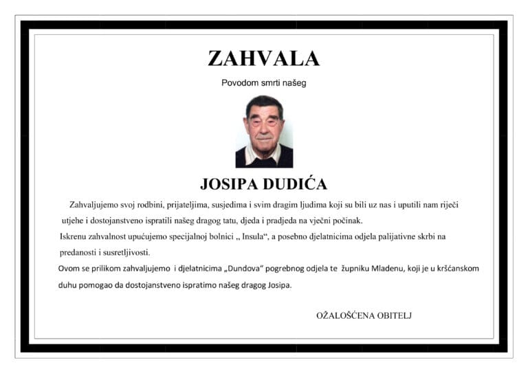 Zahvala – JOSIP DUDIĆ