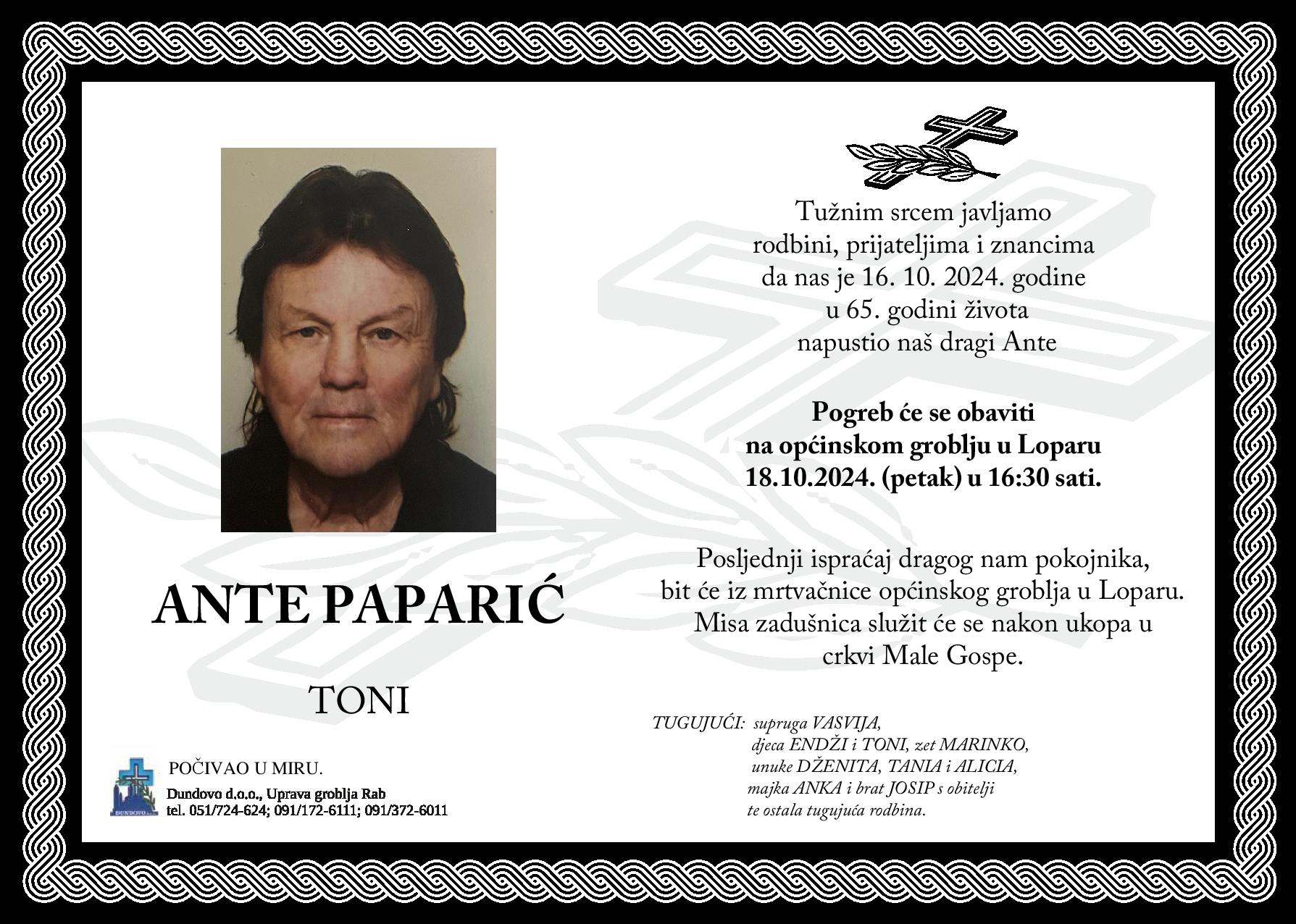 ANTE PAPARIĆ – Toni ANTE PAPARIĆ – Toni