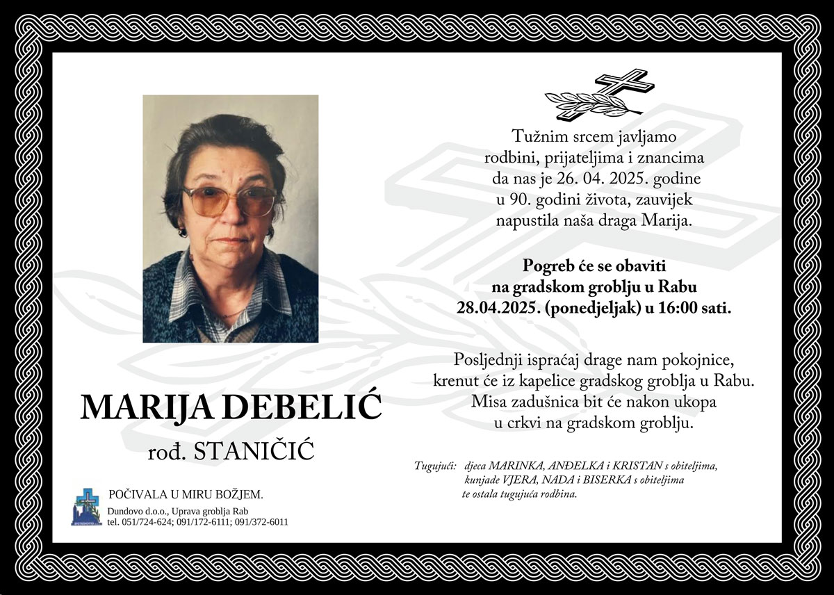 MARIJA DEBELIĆ rođ. Staničić MARIJA DEBELIĆ rođ. Staničić
