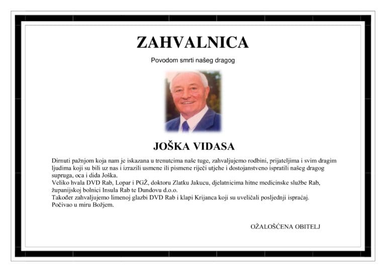 Zahvala – JOŠKO VIDAS