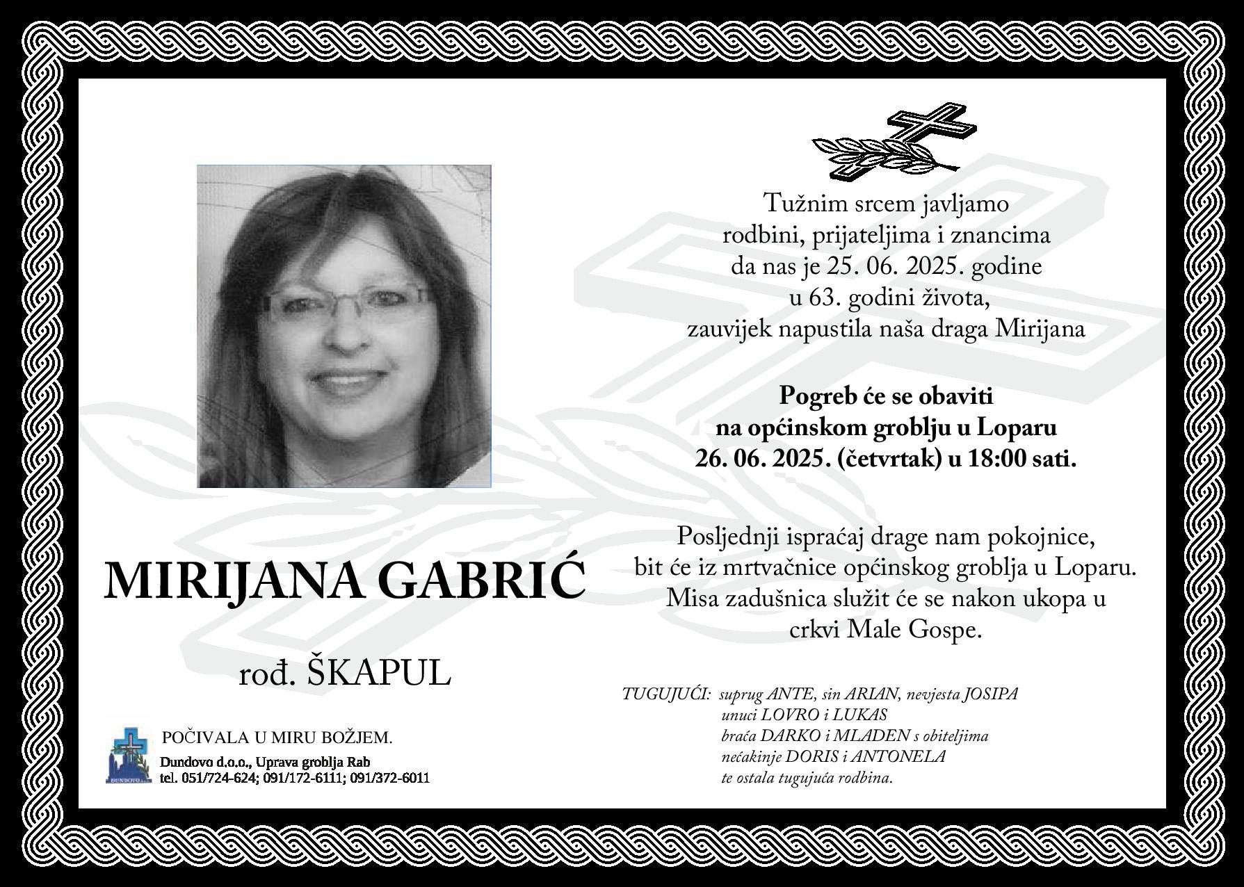 MIRIJANA GABRIĆ rođ. Škapul MIRIJANA GABRIĆ rođ. Škapul
