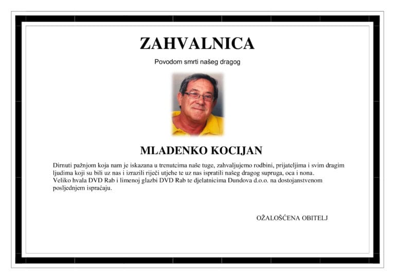 Zahvala – MLADENKO KOCIJAN