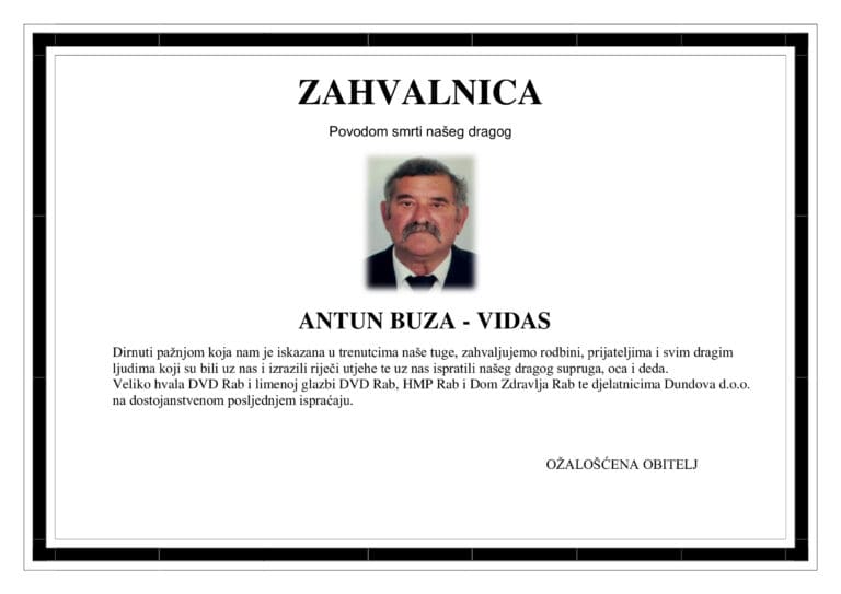 Zahvala – ANTUN BUZA-VIDAS