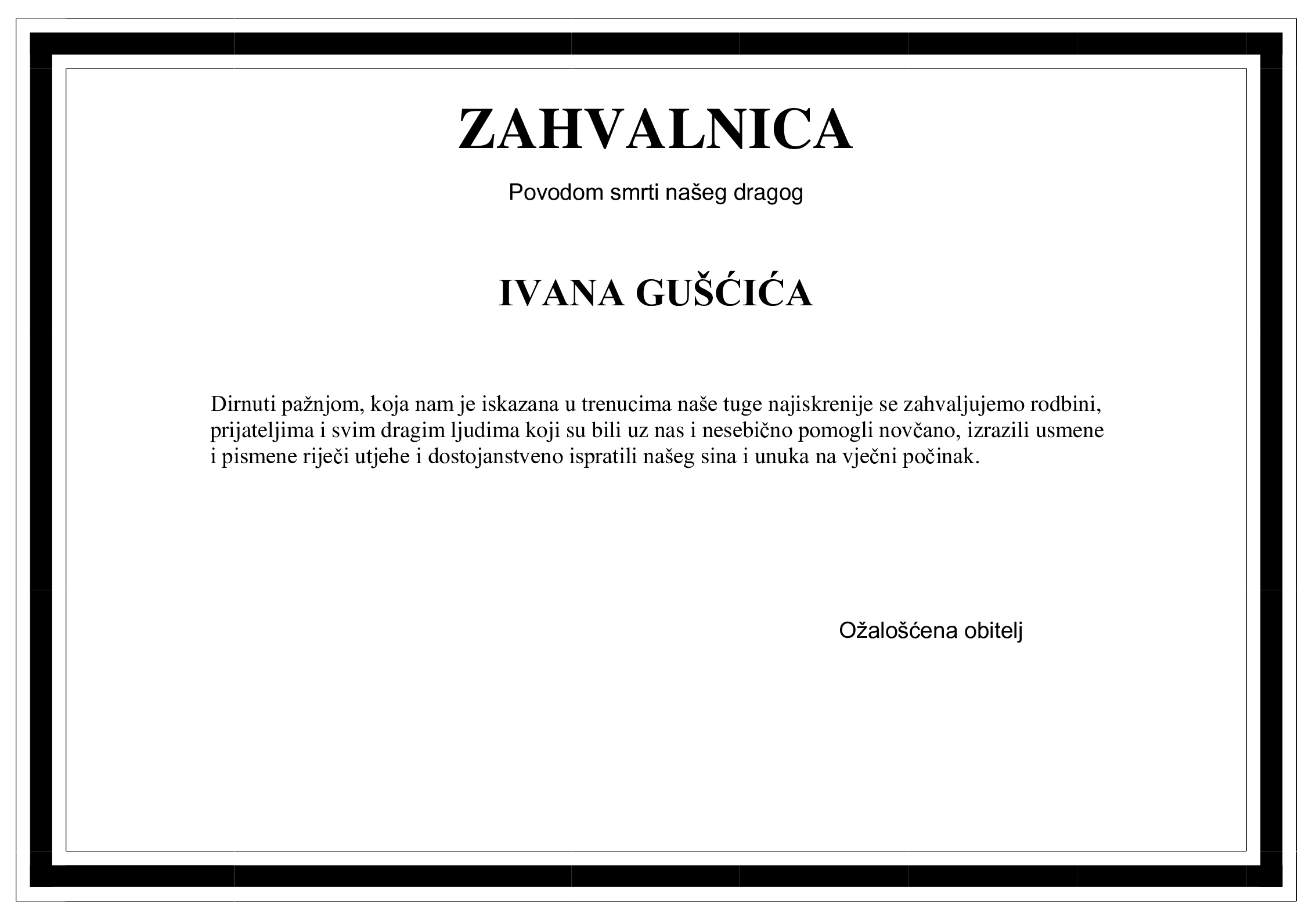 Zahvalnica – IVAN GUŠĆIĆ