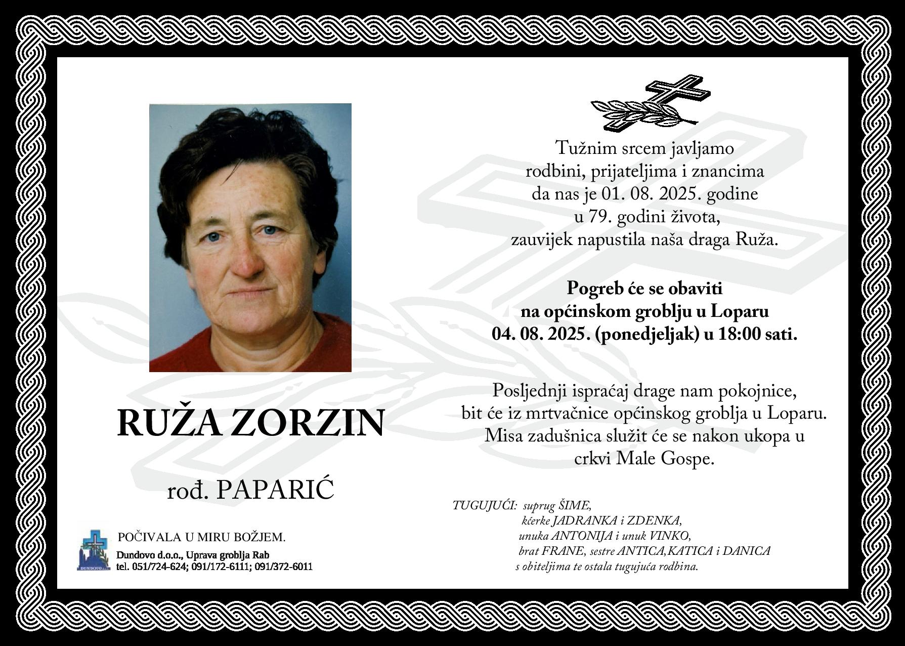 RUŽA ZORZIN rođ. Paparić RUŽA ZORZIN rođ. Paparić
