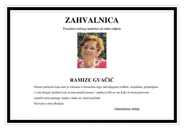 Zahvala – RAMIZA GVAČIĆ