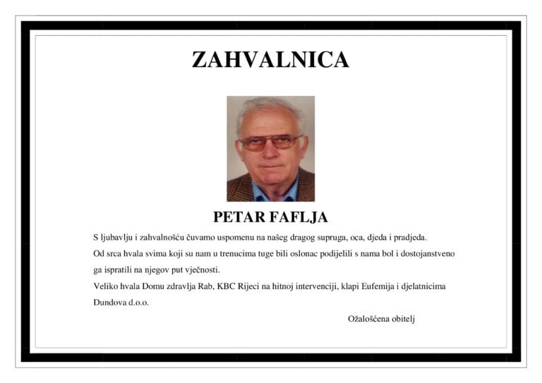 Zahvalnica – PETAR FAFLJA