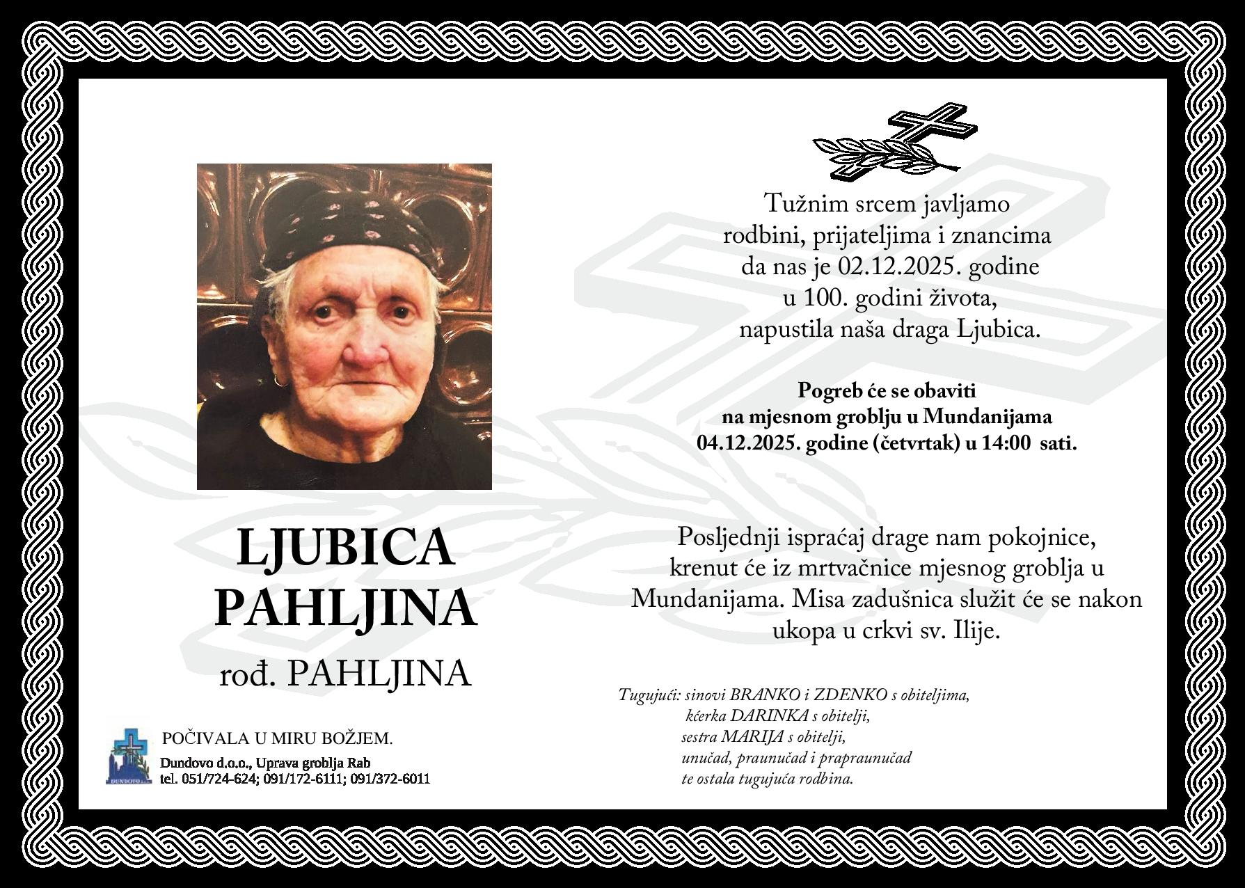 LJUBICA PAHLJINA rođ. Pahljina