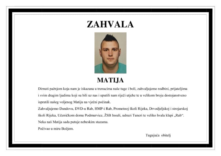 Zahvala – MATIJA BEG