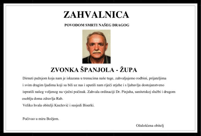 Zahvala – ZVONKO ŠPANJOL-ŽUPO