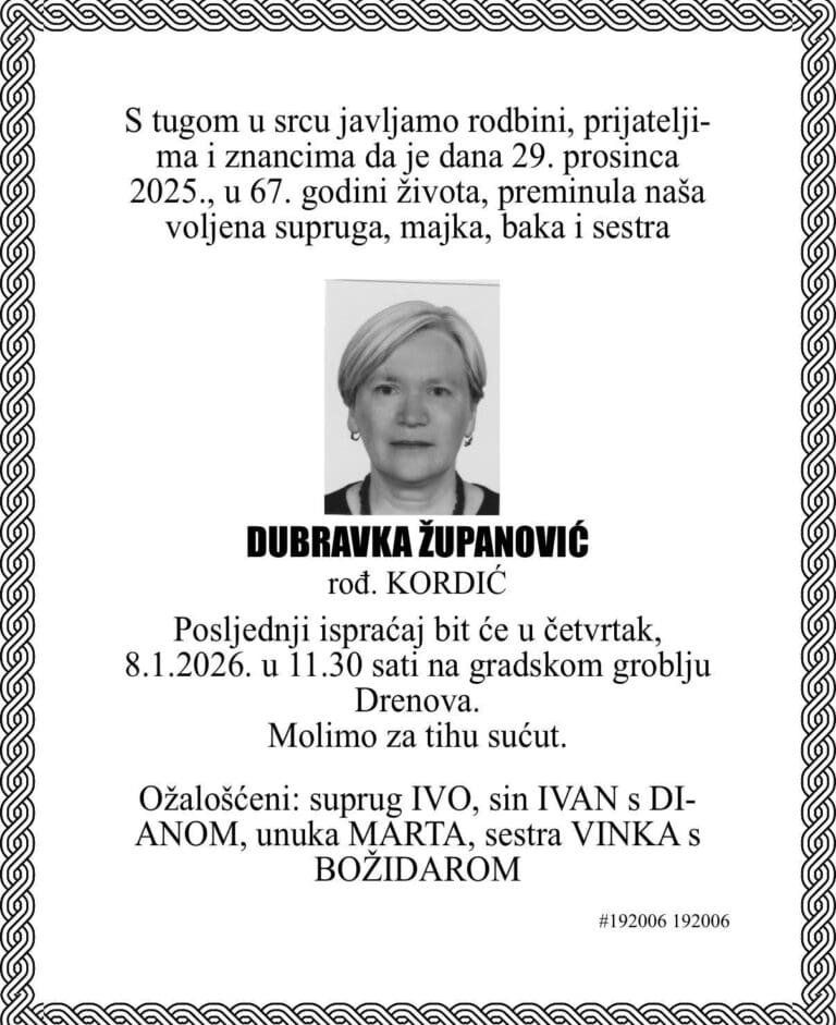DUBRAVKA ŽUPANOVIĆ rođ. Kordić