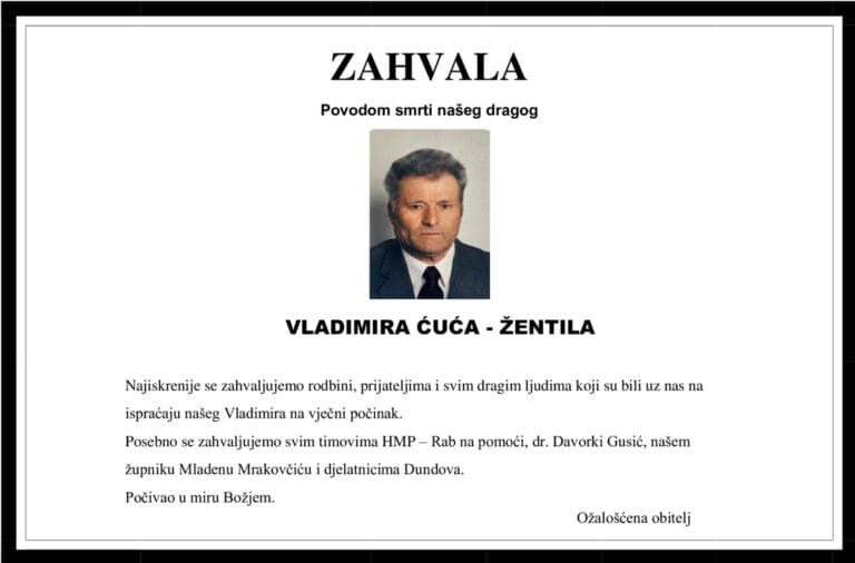 Zahvala – VLADIMIR ĆUĆA-ŽENTIL