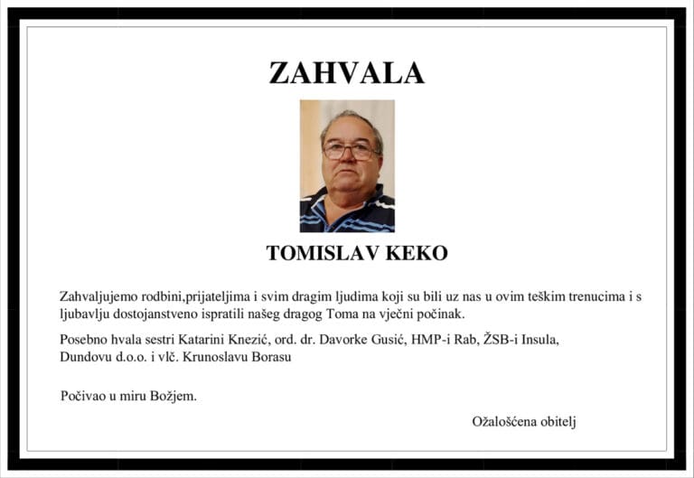 Zahvala – TOMISLAV KEKO