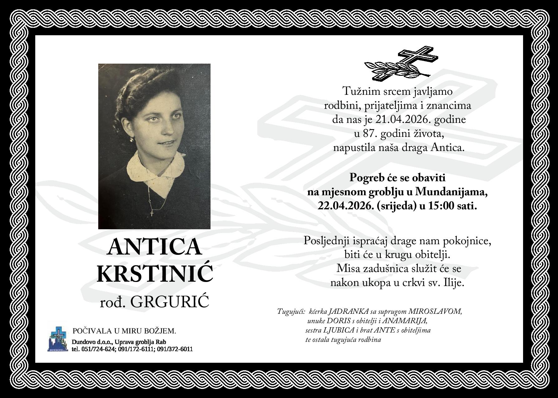 ANTICA KRSTINIĆ rođ. Grgurić