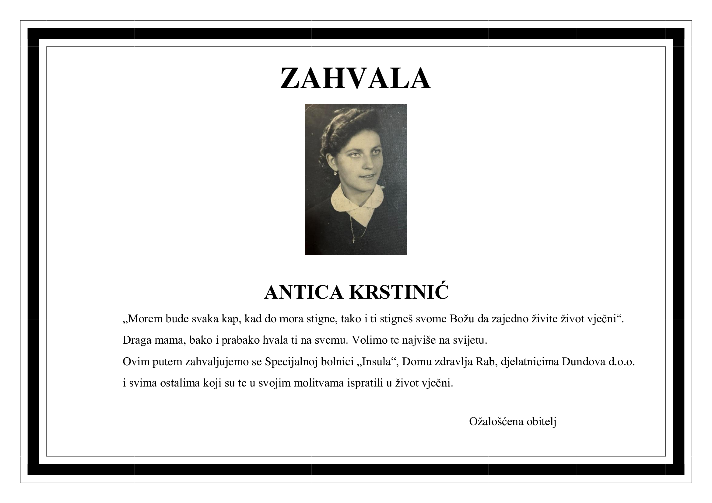 Zahvala –  ANTICA KRSTINIĆ