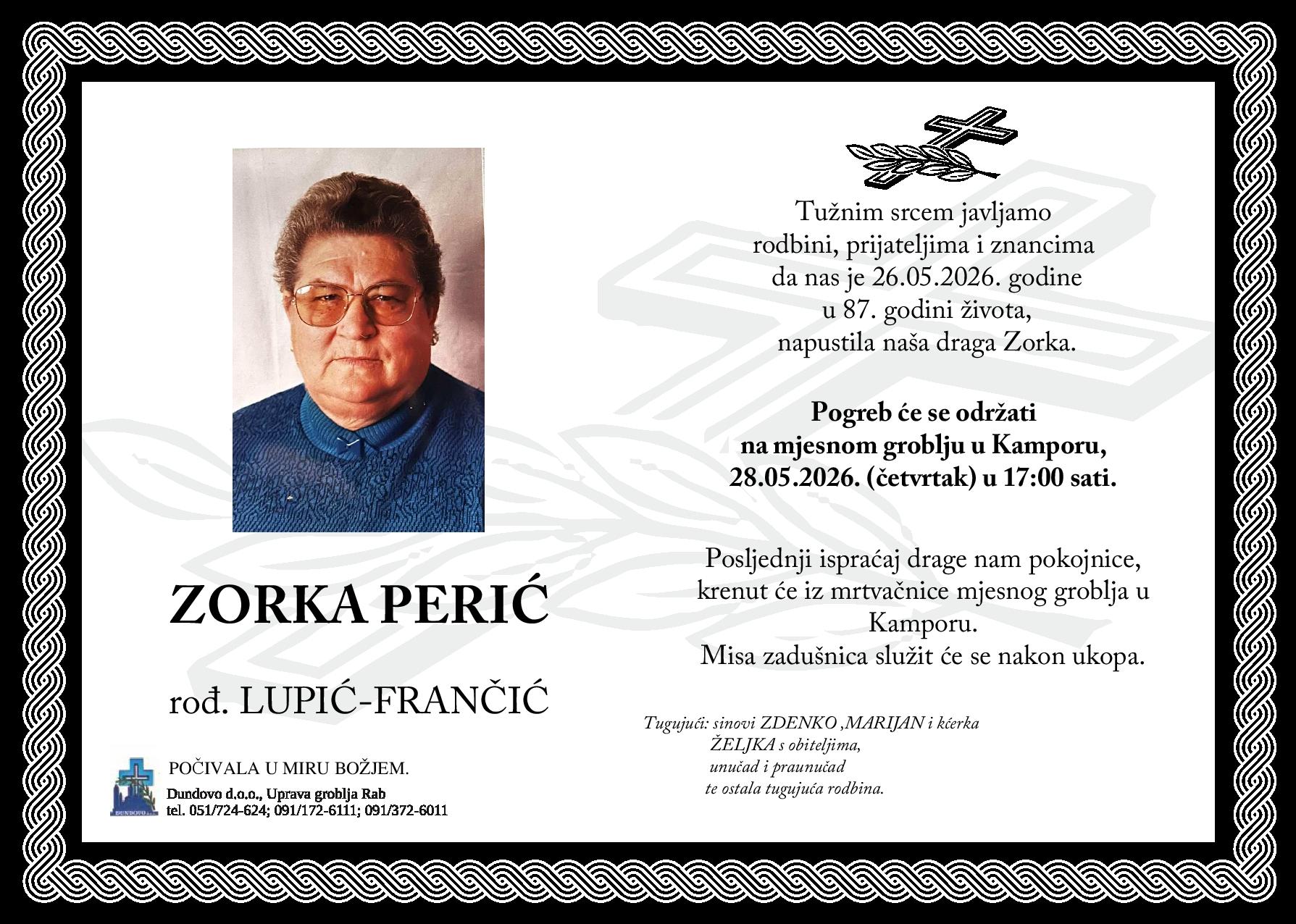 ZORKA PERIĆ rođ. Lupić – Frančić