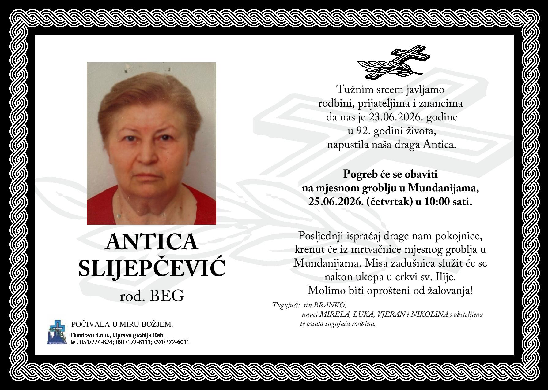 ANTICA SLIJEPČEVIĆ rođ. Beg
