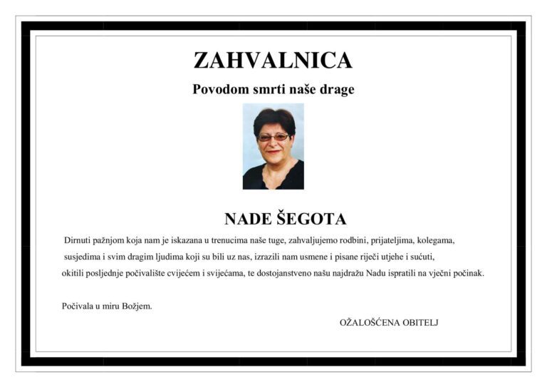 Zahvala –  NADA ŠEGOTA