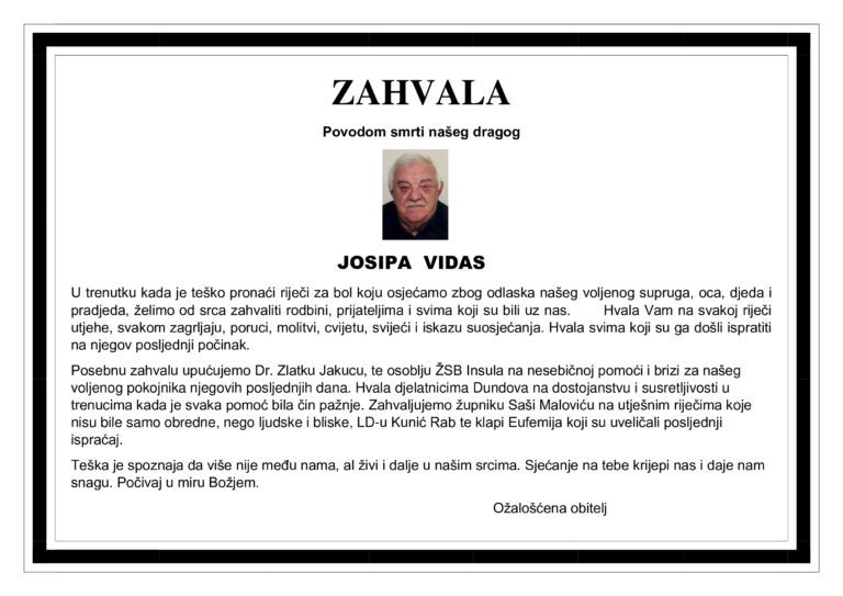 Zahvala – JOSIP VIDAS
