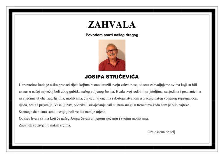 Zahvala – JOSIP STRIČEVIĆ