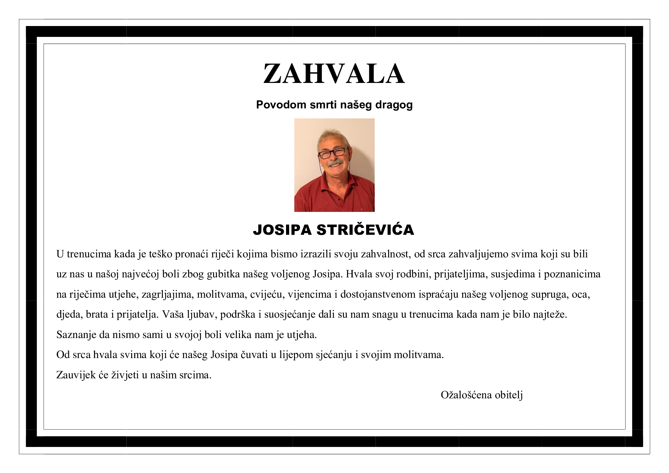Zahvala – JOSIP STRIČEVIĆ