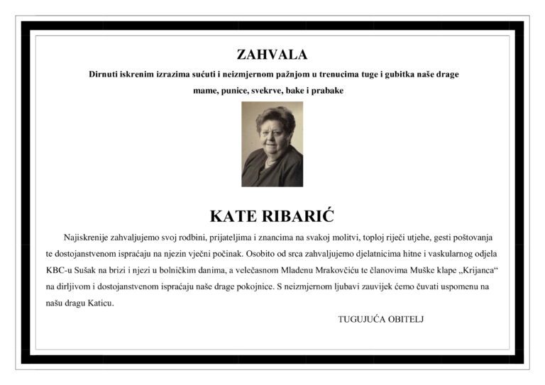 Zahvala – KATE RIBARIĆ