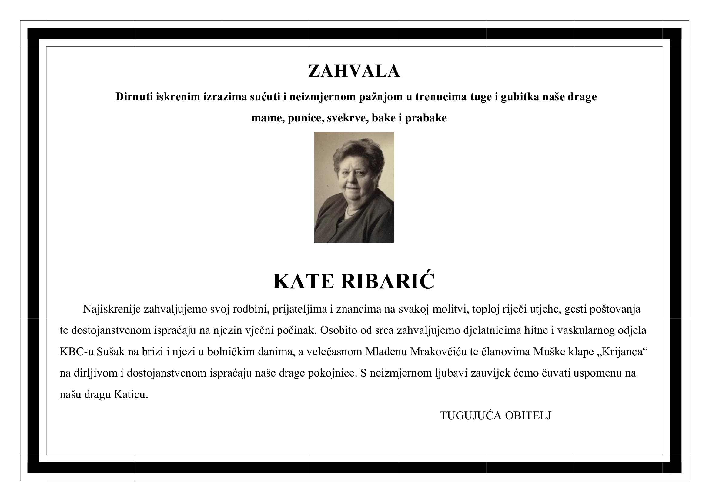 Zahvala – KATE RIBARIĆ