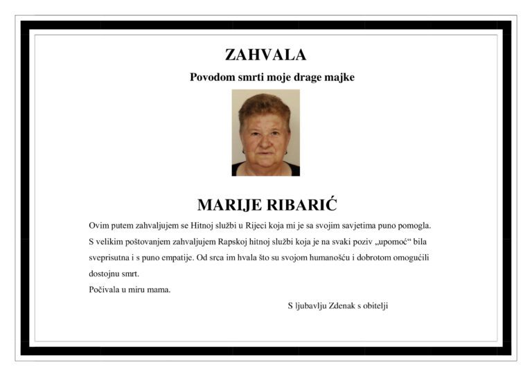 Zahvala – MARIJA RIBARIĆ