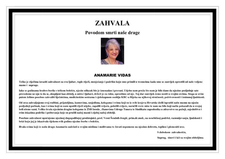 Zahvala – ANAMARIA VIDAS