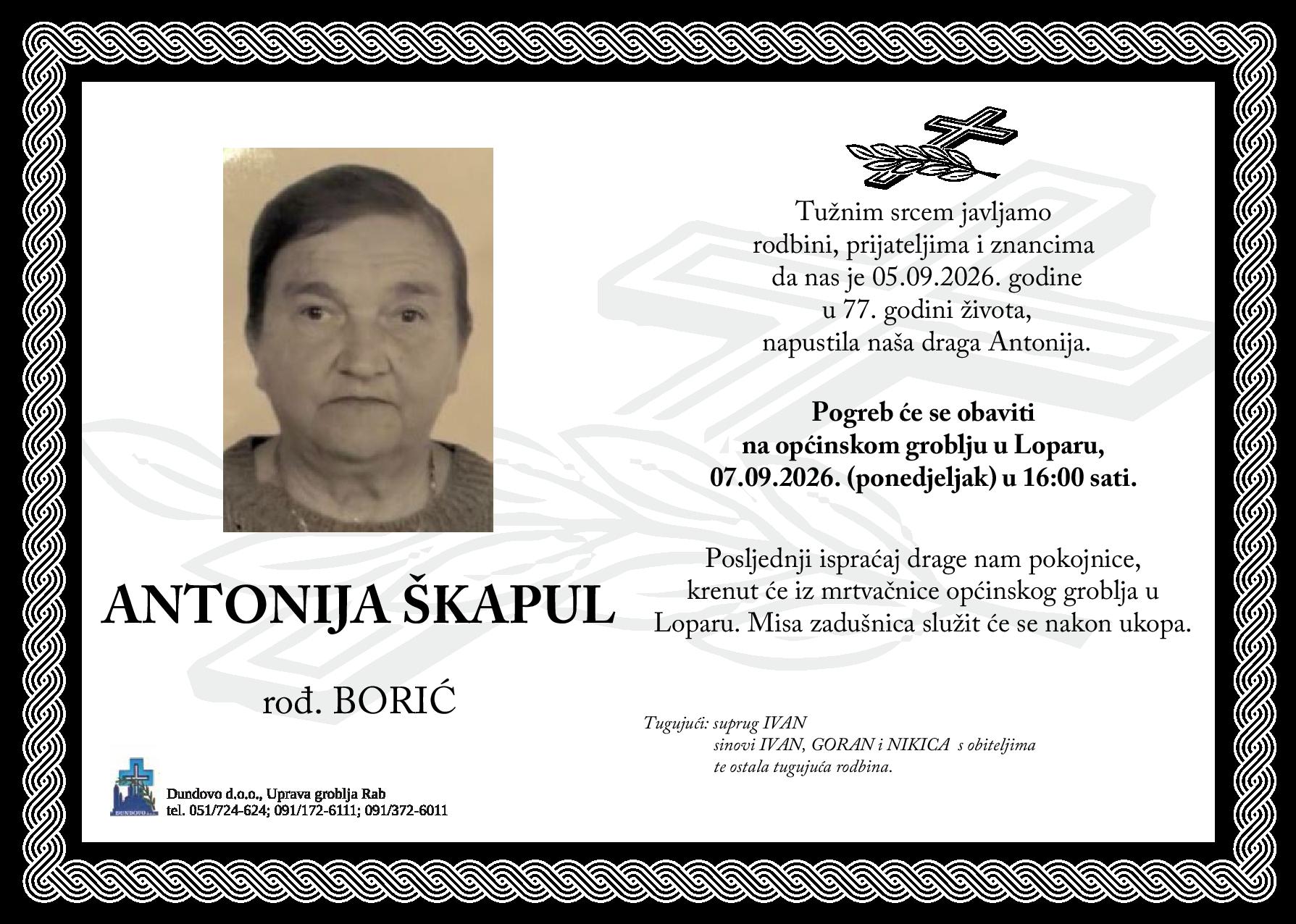 ANTONIJA ŠKAPUL rođ. Borić