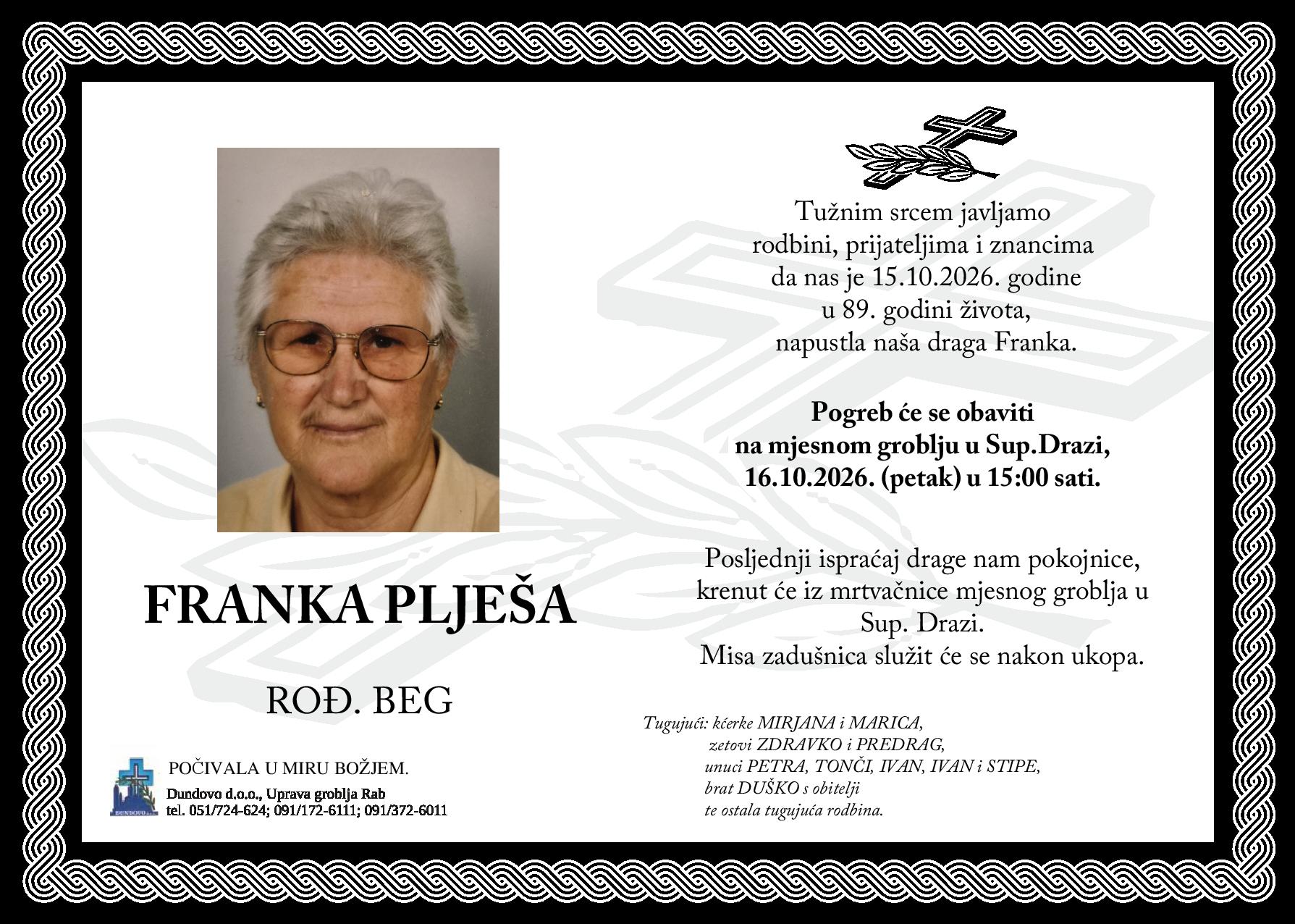 FRANKA PLJEŠA rođ. Beg