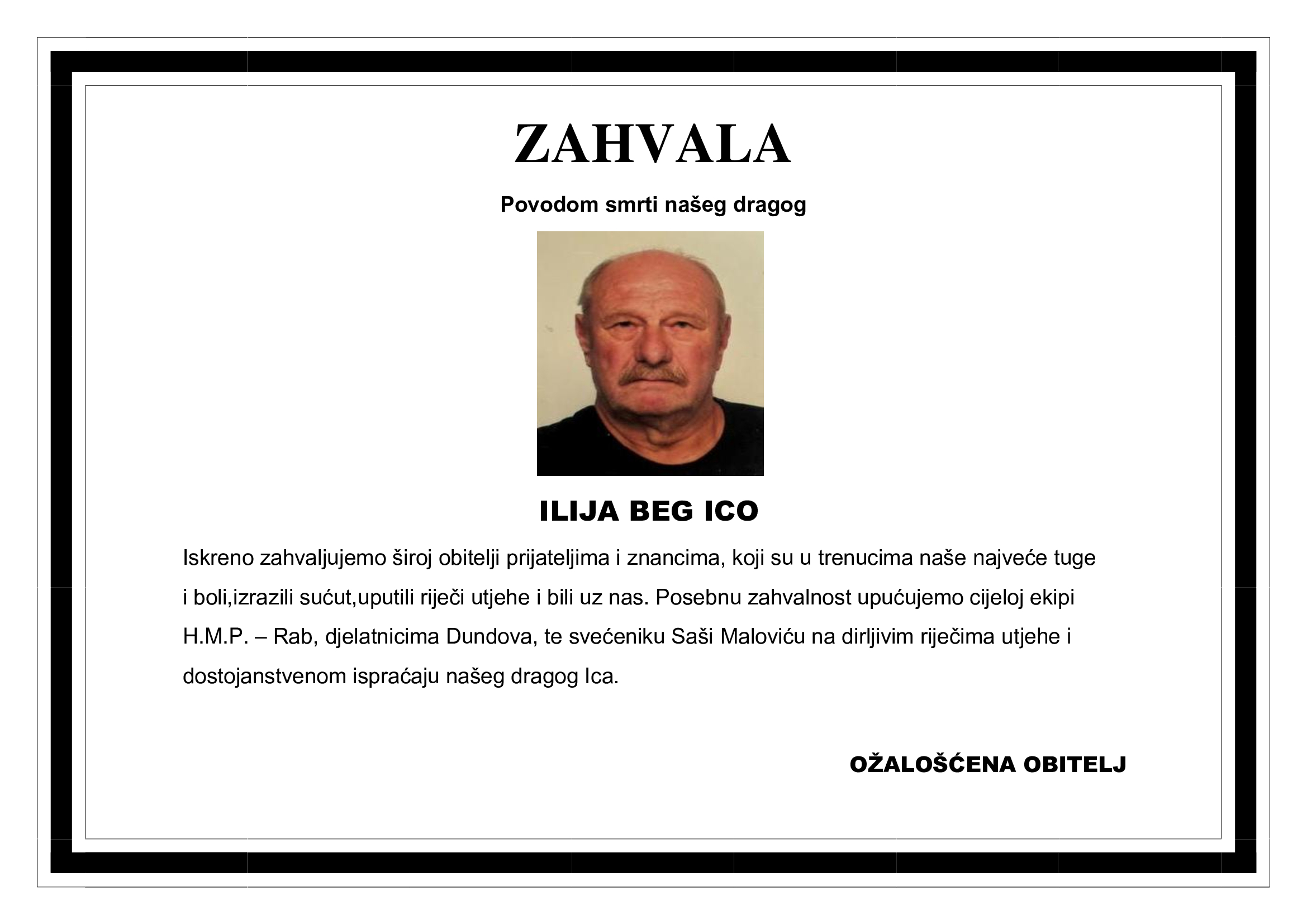 Zahvala – ILIJA BEG – ICO