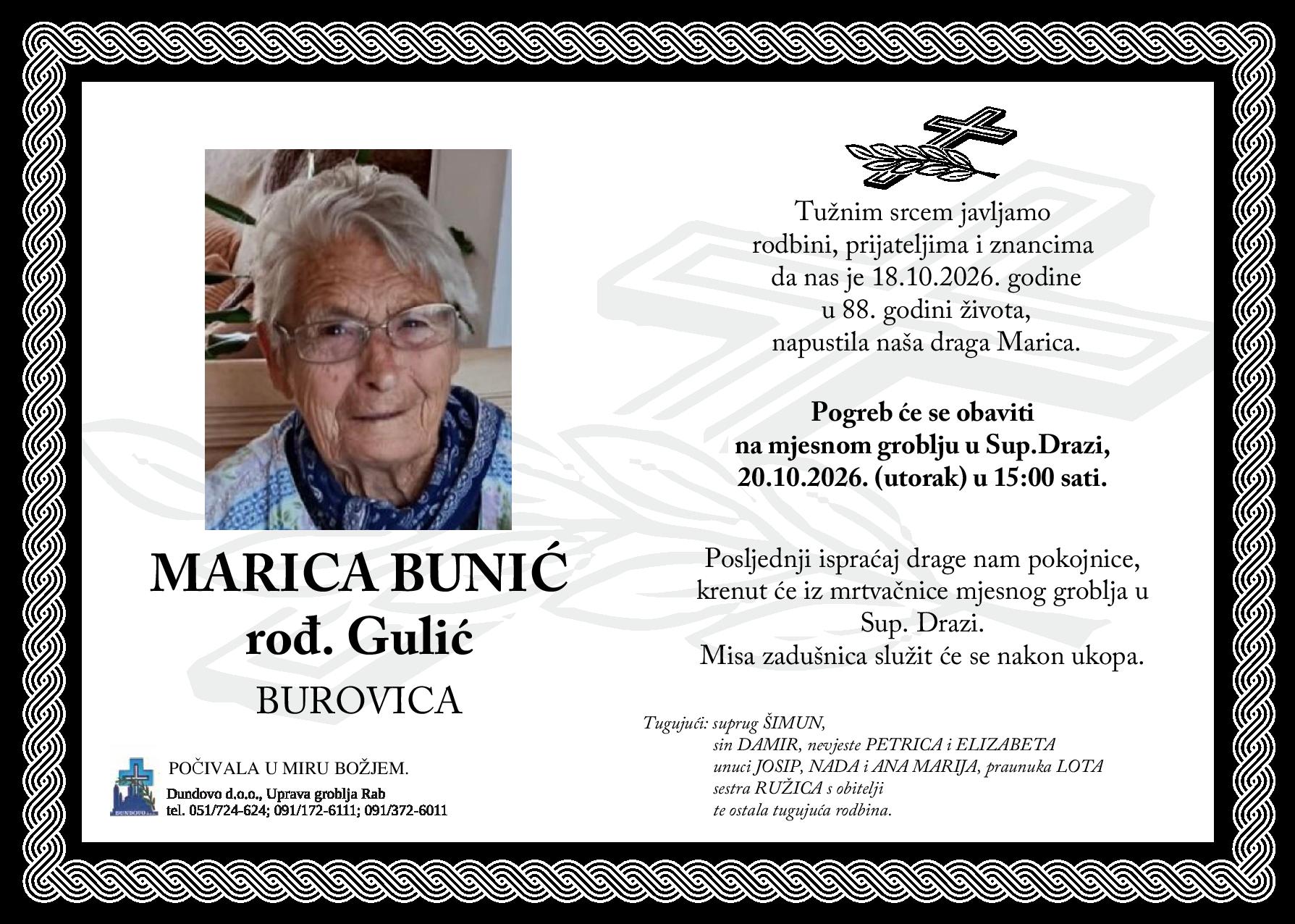 MARICA BUNIĆ rođ. Gulić – BUROVICA